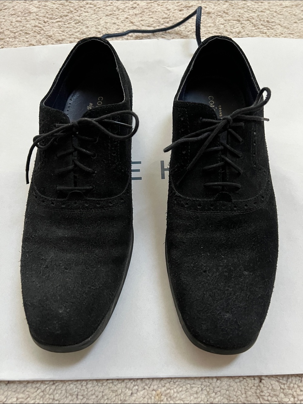 Black Suede Men's Derby Shoes with Brogue Detail